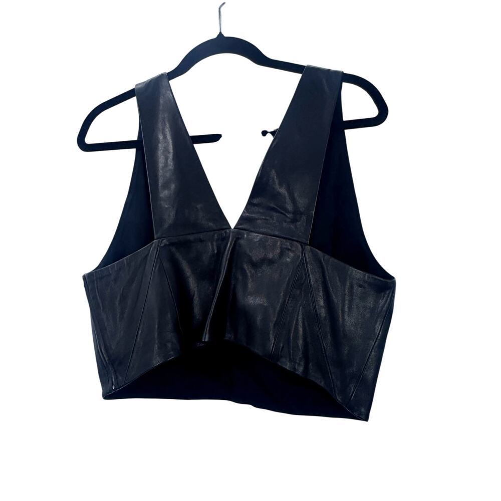 IRO Lamb Leather V-Neck Cropped Top Sleeveless Black US Size 10/ 42 NWT - Picture 8 of 12